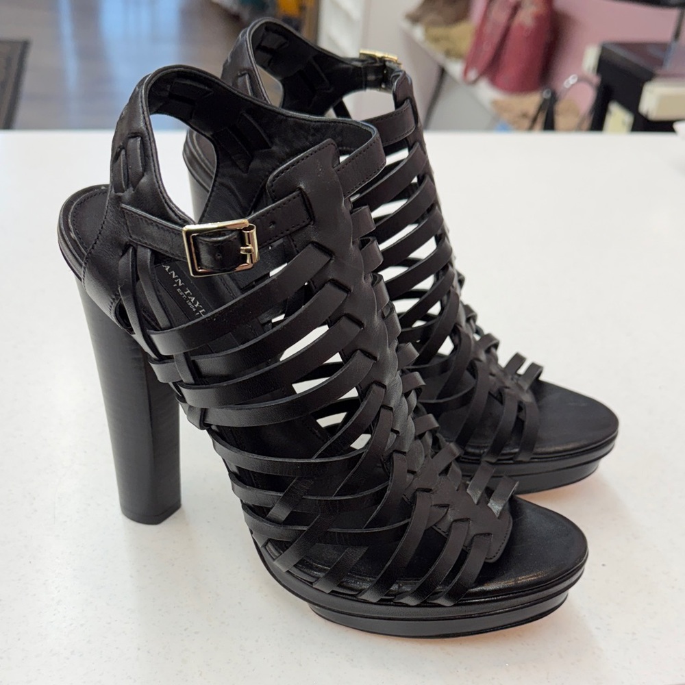 Ann Taylor Black Strappy Platform Heels